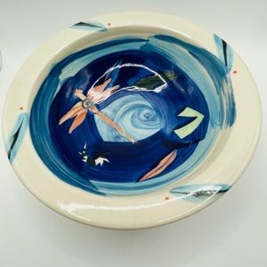 Studio Art Pottery Asian Inspired Dragonfly Design Bowl